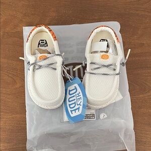 Hey Dude Kids White and Orange Sneakers